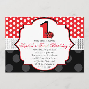 Elegant Ladybug Polka dot First Birthday Einladung