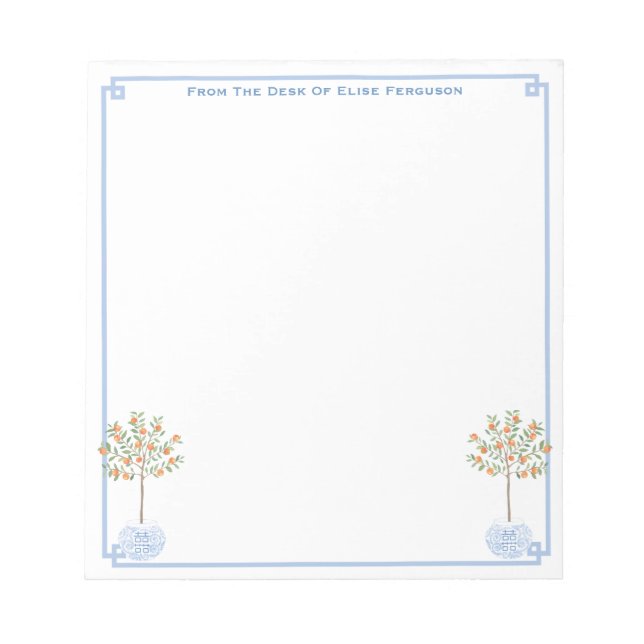 Elegant Lady's Chinoiserie Orange Tree Desk Notizblock (Vorderseite)