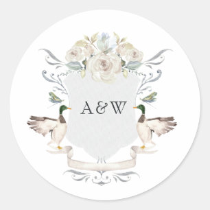 Elegant Lake Hochzeit Mallard Crest Monogramm Runder Aufkleber