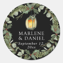 Elegant Lantern Winter White n Red Holly Envelope Runder Aufkleber