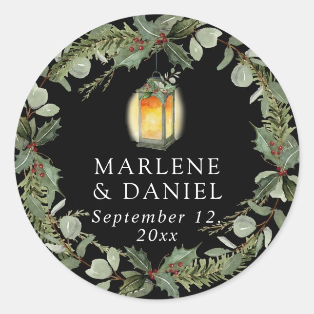 Elegant Lantern Winter White n Red Holly Envelope Runder Aufkleber (Vorderseite)