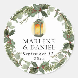 Elegant Lantern Winter White n Red Holly Envelope Runder Aufkleber