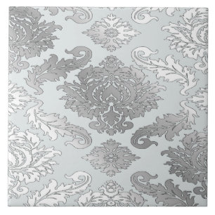 Elegant Large Aquamarin Blue Damask Tile Fliese