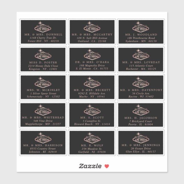Elegant Las Vegas Hochzeit in Urlaubsort Address Aufkleber (Blatt)