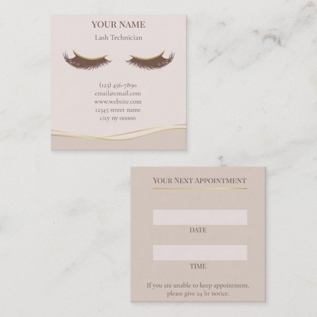 Elegant Lash Technician Appointment Card Terminkarte (Vorne/Hinten)