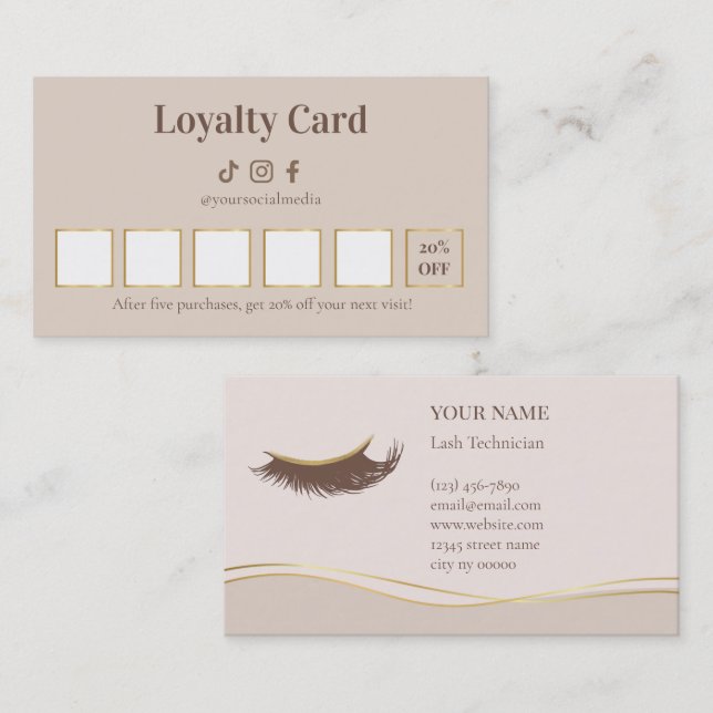 Elegant Lash Technician Loyalty Card Treuekarte (Vorne/Hinten)