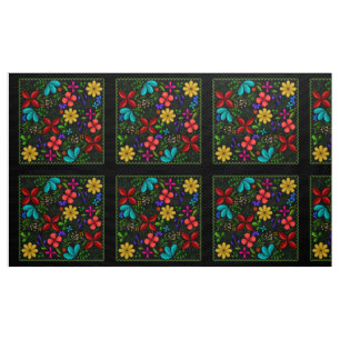 Elegant Latin Folk Floral   Schwarz Stoff