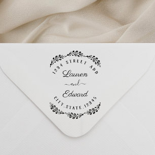 Elegant Laurel Couple Names Wedding Rücksendeadres Permastempel