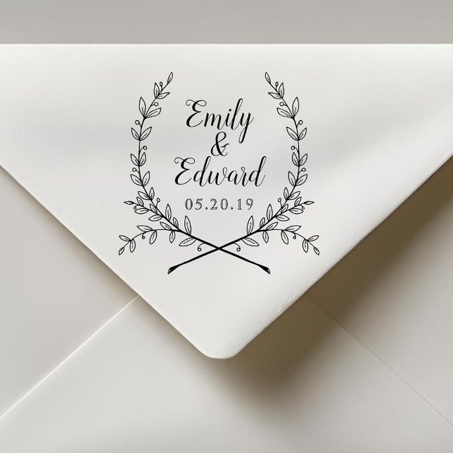 Elegant Laurel Couple Names Wedding Save the Date Gummistempel (Von Creator hochgeladen)