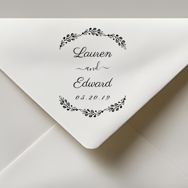 Elegant Laurel Couple Names Wedding Save the Date Permastempel (Von Creator hochgeladen)
