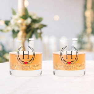 Elegant Laurel Herz Mit Monogramm Name Personalisi Whiskyglas
