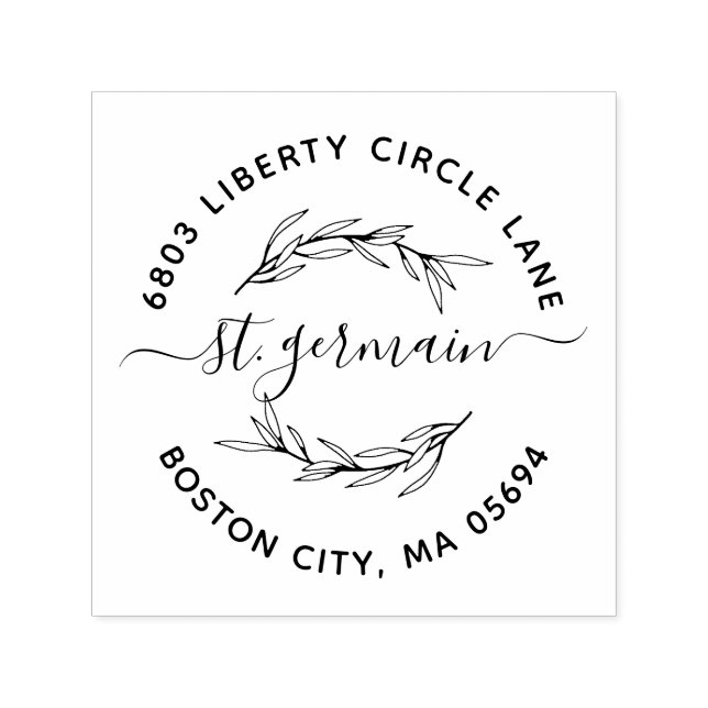 Elegant Laurel Leaf Familienname Rücksendeadresse Permastempel (Design)