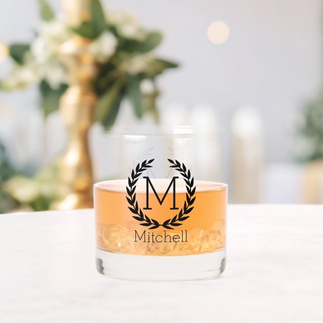 Elegant Laurel Mit Monogramm Name Personalisiert Whiskyglas (Insitu (Hochzeit))