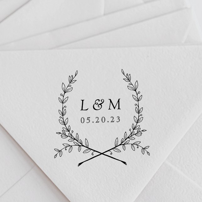 Elegant Laurel Monogram Wedding Save the Date Permastempel (Von Creator hochgeladen)
