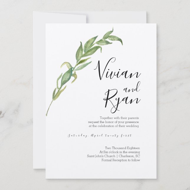 Elegant Laurel Wedding Einladungen (Vorderseite)