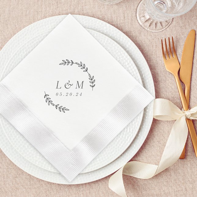 Elegant Laurel Wreath Custom Monogram Wedding Serviette (Von Creator hochgeladen)