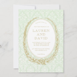 Elegant Laurel Wreath | Green Damask Einladung