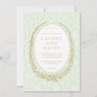 Elegant Laurel Wreath | Green Damask Einladung