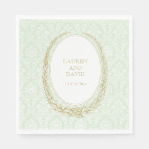 Elegant Laurel Wreath Green Damask Serviette