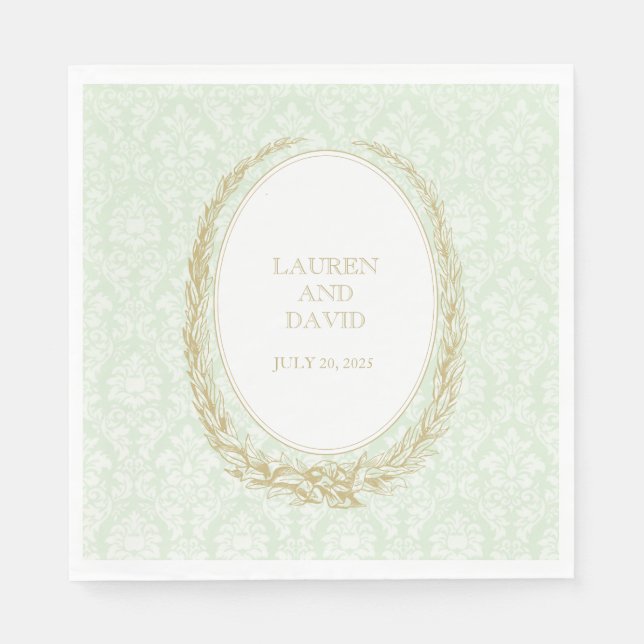 Elegant Laurel Wreath | Green Damask Serviette (Vorderseite)