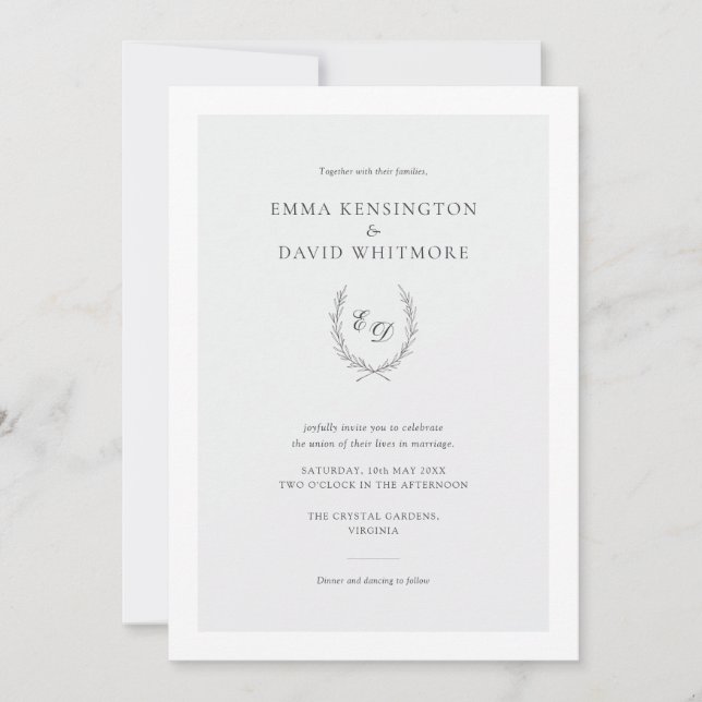 Elegant Laurel Wreath Minimalistisch Wedding Einladung (Vorderseite)