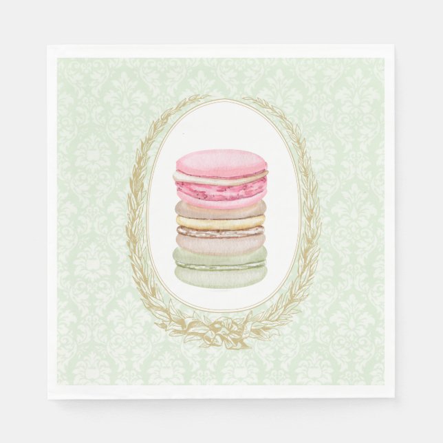 Elegant Laurel Wreath mit Pastel Macarons Serviette (Vorderseite)