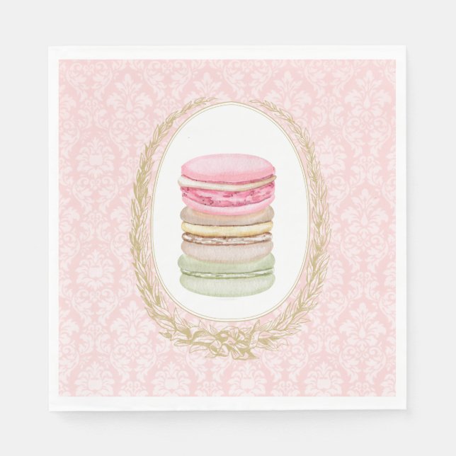 Elegant Laurel Wreath mit Pastel Macarons Serviette (Vorderseite)