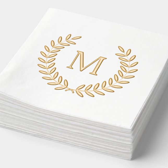 Elegant Laurel Wreath Monogram Family Wedding Servietten Mit Folie (Ausschnitt)