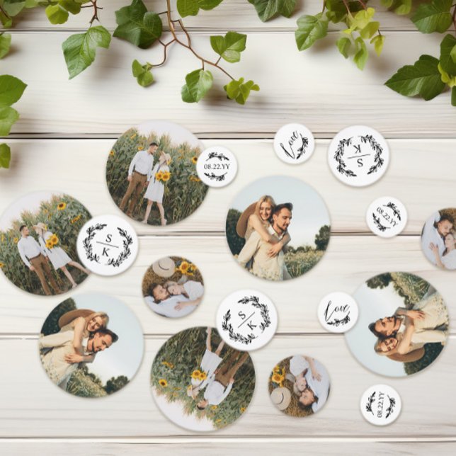 Elegant Laurel Wreath Monogram Fotos Wedding Konfetti (Von Creator hochgeladen)