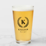 Elegant Laurel Wreath Monogram Trauzeuge Glas<br><div class="desc">Mit Monogramm Bierglas für Ihren Trauzeuge mit seinem ersten Eindruck in einem Lorbeerkranz mit seinem Namen unten.</div>