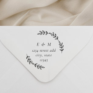 Elegant Laurel Wreath Monogram Wedding Address Permastempel