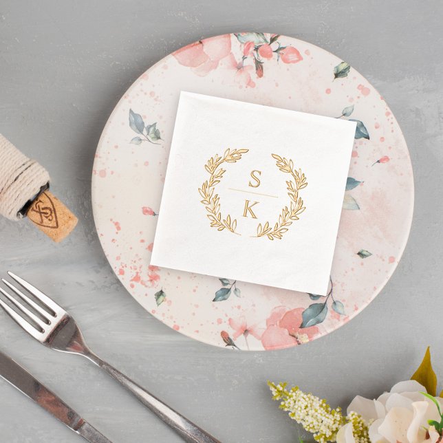 Elegant Laurel Wreath Monogram Wedding Servietten Mit Folie (Von Creator hochgeladen)