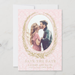 Elegant Laurel Wreath Rosa Damask-Foto Save The Date