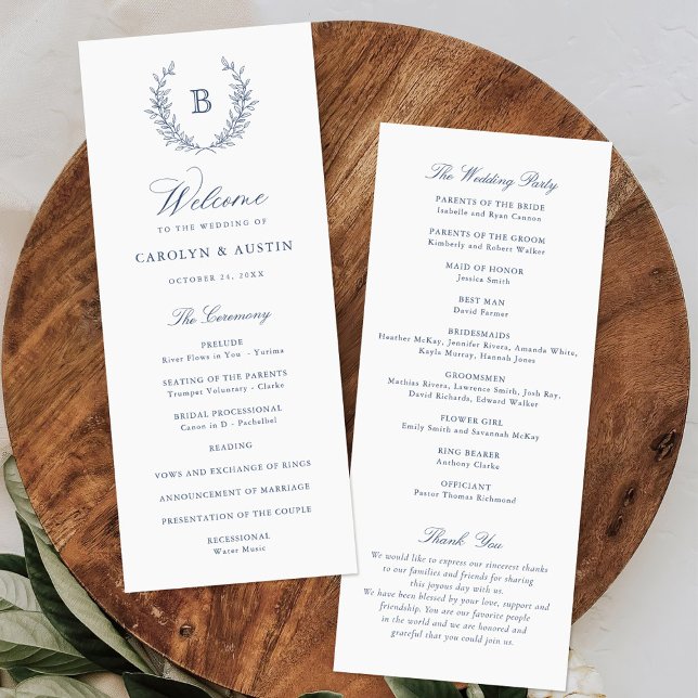 Elegant Laurel Wreath Wappen Monogram Wedding Programm (Von Creator hochgeladen)