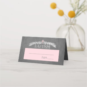 Elegant Laurels Pink Taufe Platzkarte