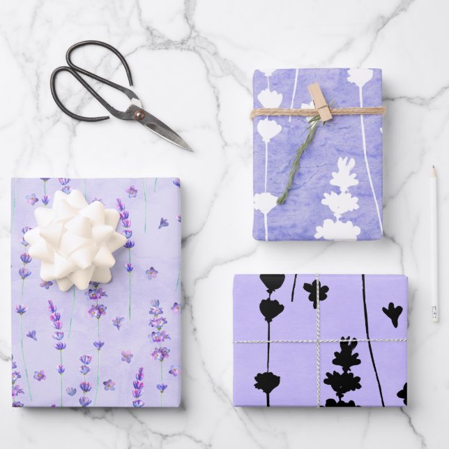Elegant Lavender Botanical Geschenkpapier Set (Vorderseite)