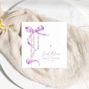 Elegant Lavender Bow & Rosary Taufe Serviette