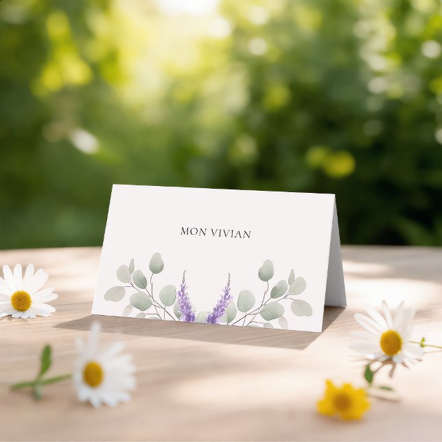 Elegant Lavender Eucalyptus Blätter Name Platzkarte (Von Creator hochgeladen)