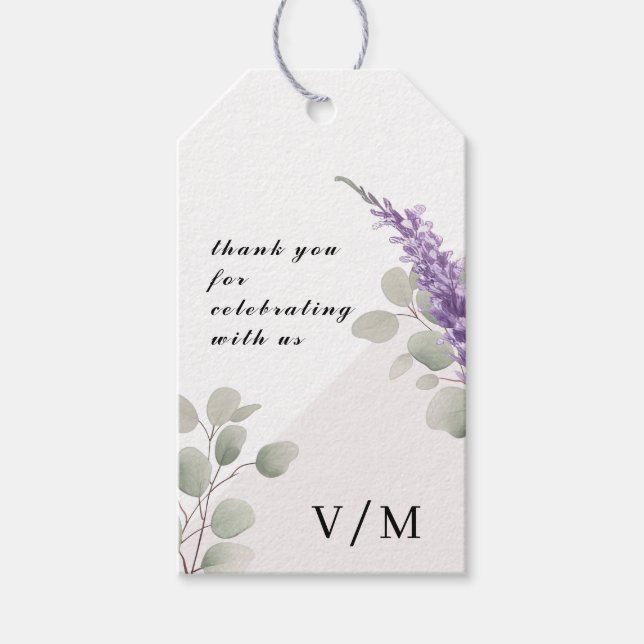 Elegant Lavender Eucalyptus Blätter Wedding Geschenkanhänger (Vorderseite)