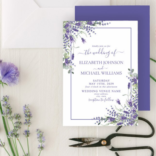 Elegant Lavender Eucalyptus Floral Script Wedding Einladung (Von Creator hochgeladen)
