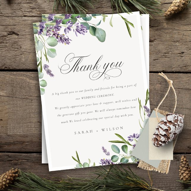 Elegant Lavender Eucalyptus Leafy Foliage Wedding Dankeskarte (Von Creator hochgeladen)