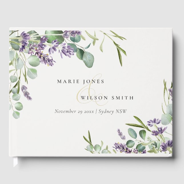 Elegant Lavender Eucalyptus Leafy Foliage Wedding Gästebuch (Vorderseite)