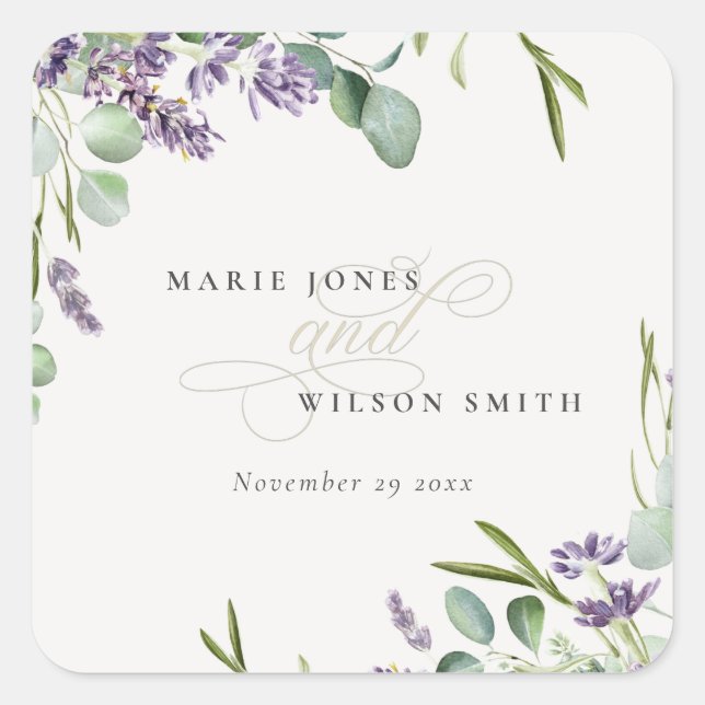 Elegant Lavender Eucalyptus Leafy Foliage Wedding Quadratischer Aufkleber (Vorderseite)