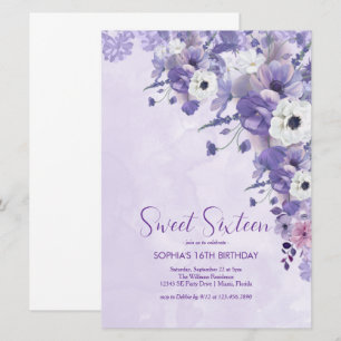 Elegant Lavender Floral 16 . Geburtstag Einladung