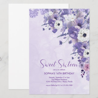 Elegant Lavender Floral 16 . Geburtstag Einladung