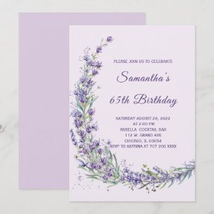 Elegant Lavender Floral 65. Geburtstag Einladung