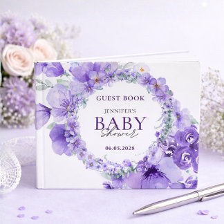 Elegant Lavender Floral Baby Shower Watercolor Gästebuch