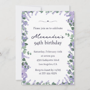 Elegant Lavender Floral Frame 94. Geburtstag Einladung