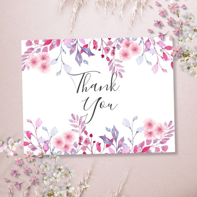 Elegant Lavender Floral Script Vielen Dank Postkarte (Elegant Lavender Floral Script Thank You Postcard)