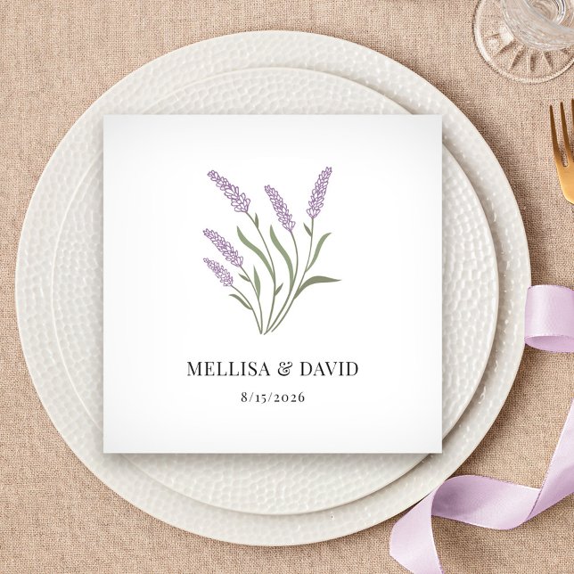 Elegant Lavender Floral Wedding Napkin Serviette (Lavender Floral Wedding Napkin by Fiesta Valley Print)